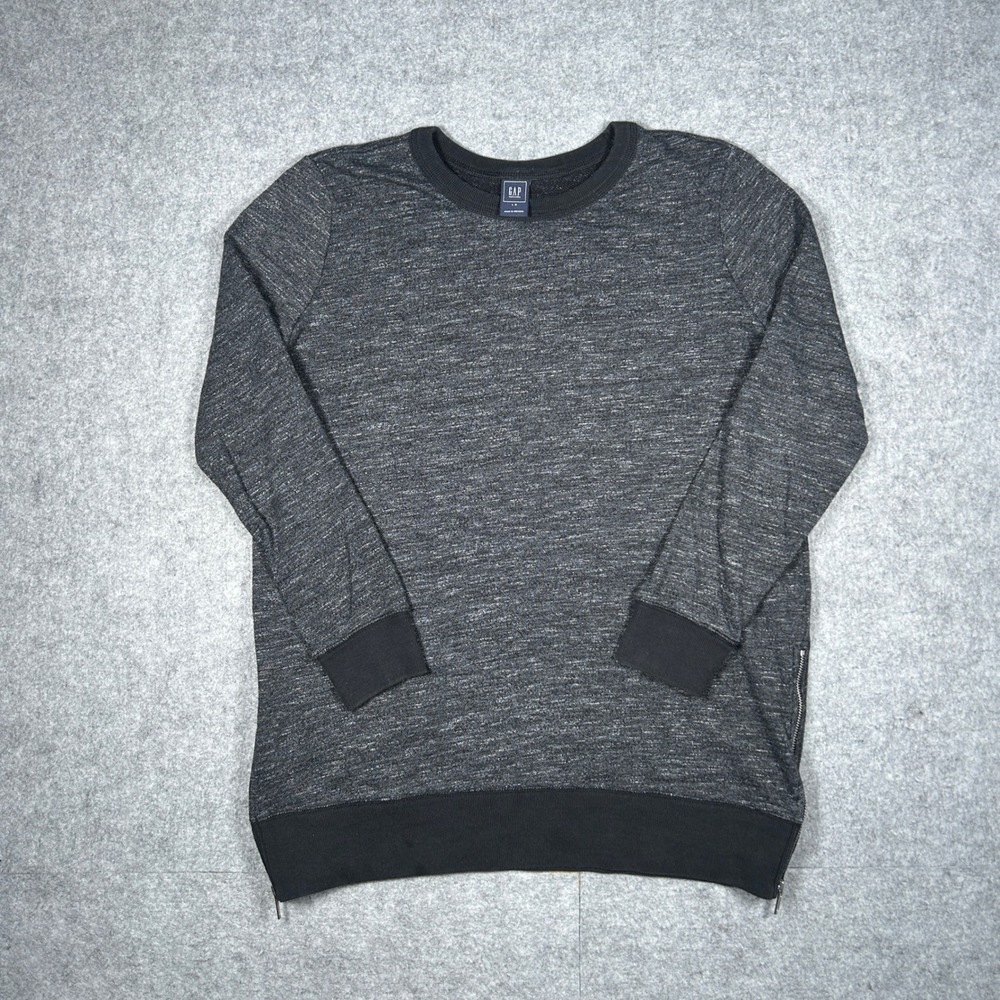 Gap Maternity Sweatshirt Women Large Black Gray Heathered Side Zips Comfy Casual